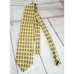Bill Blass Gold With Rectangle Design %100 Silk Imported Fabric Designer Tie